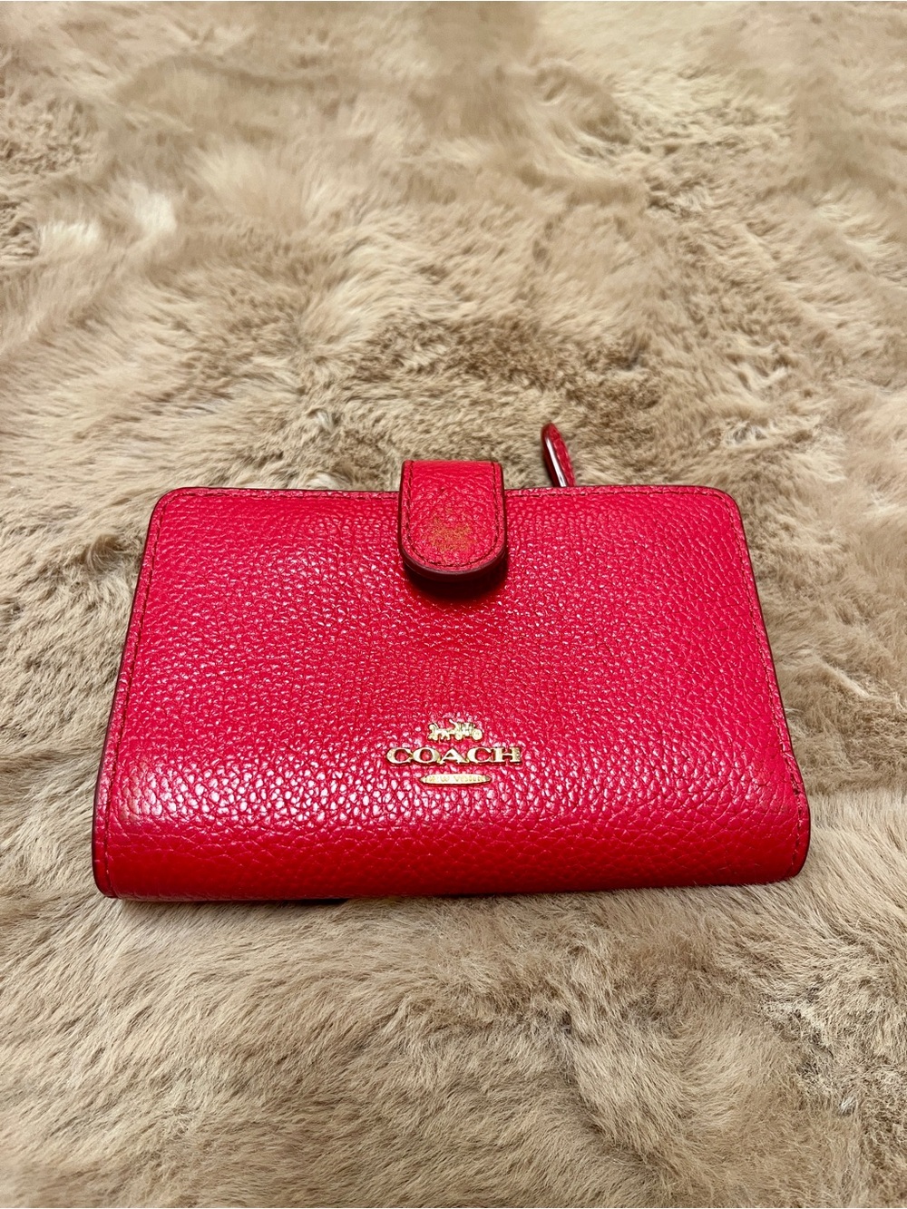 Coach CHERRY RED Pebble Leather Wallet
